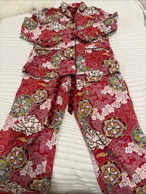 Nick & Nora vintage hft Womens Red Printed Pajama Pants Set